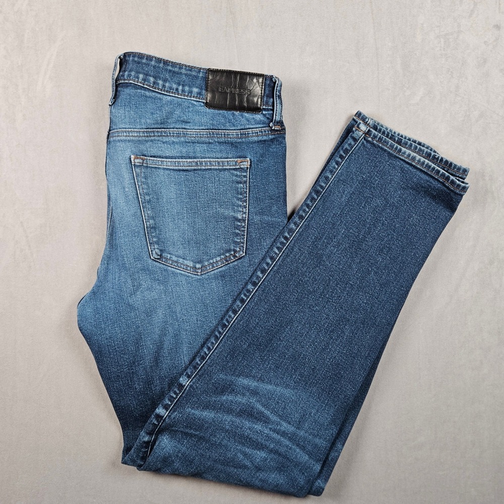 Express Slim Straight Jeans Mens 32x34 (Fits 35x33) Blue Denim Faded Whiskered